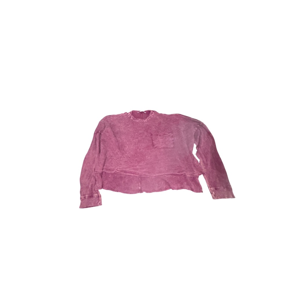 Stateside Women's Long Sleeve Top Textured Pocket Raw Hem Boxy Cropped